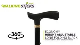 Economy Height Adjustable Long Folding Black Walking Stick with Crutch Handle