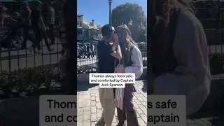 Thomas touches his head to Captain Jack Sparrow&rsquo;s head #shorts #disneyland #autism