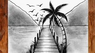 Pencil Drawing of Beautiful Landscape | Sunset Scenery Nature Drawing | Pencil Drawing for Beginners