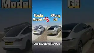 Tesla Model Y VS XPeng G6 One-Side Wheel Traction #tesla  #offroad  #suv