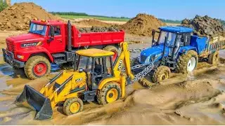 JCB 3DX Fully Loading Sand Mud Truck & Tractor | Truck Accident Pulling Out JCB 5CX | JCB Cartoon