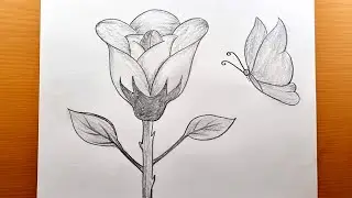 Desenho de Flores e Borboletas - Como Desenhar Rosas e Borboletas Fácil - Tutorial Desenho Fácil