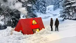 ❄️ ЗИМНИЙ КЕМПИНГ С ПЕЧКОЙ В ГЛУХОМ ЛЕСУ ПОД СНЕГОПАДОМ
