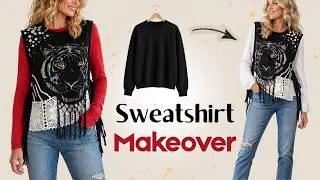 How to Sew a Plain Sweatshirt Into An Edgy Tie Side Top | Upcycle DIY