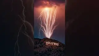White sparks of lightning strike the crater of the hill