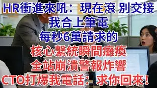 HR衝進來吼：「現在滾，別交接！」我合上筆電——每秒6萬請求的核心繫統瞬間癱瘓！全站崩潰警報炸響，CTO打爆我電話：「求你回來！」#為人處世#生活經驗#職場#爽文