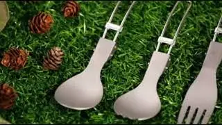 SENDOK GARPU LIPAT TITANIUM NATUREHIKE NH18C001-J / PORTABLE FOLDING SPOON FORK CAMPING HIKING