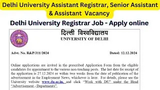DU Assistant Registrar Vacancy | Delhi University Assistant Registrar Job | DU Assistant Vacancy