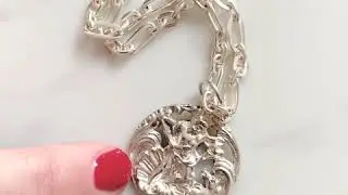 Antique Art Nouveau 1902 Poseidon God of the Sea Silver Pendant Necklace