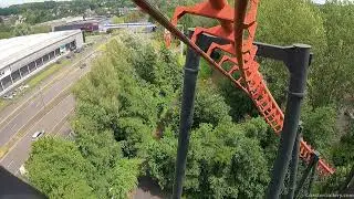 Vampire Suspended Looping Coaster at Walibi Belgium. On-ride POV of a Vekoma 