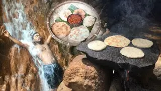 Coconut Roti Cooking on a Hot Rock Plate in the Forest | Eating Delicious