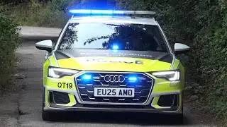 Essex Police, Roads Policing Unit, Marked Audi A6 & Unmarked Volvo XC90, responding to an emergency.