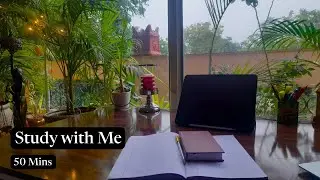 1 hour Study With Me | Fireplace sound | Cold winter Day | Studying by the Bougainvilleas