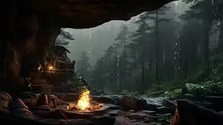 Natural Rain Sound | Night Rain in The Cave | Relaxing Sound for Study, Focus and Ambience