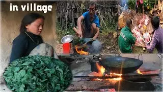 Nepali Village Life || Traditional pig Cutting/pork cutting style || food Cooking with nettle soup..