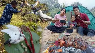 Amazing Hunting & camping |asmr Bird Hunt group camping|How to use Survival skills 