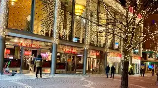 Stockholm Christmas Walk: H&ouml;torget-Central Station. Relaxing evening walk in decorated city center.