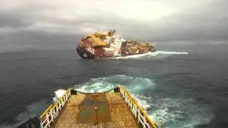 Wrecked CC m/v Rena , rescue ops with our  AHTS