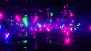 Flying down a corridor with multicolored flashing fluorescent lights. Infinitely looped animation.