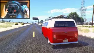 Old-School VW Bus Realistic Driving & Reggae - GTA 5 - Logitech G29
