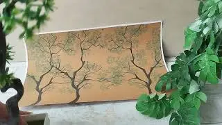 Gold miniature wallpaper digital download file, tree branch forest dollhouse BJD doll background