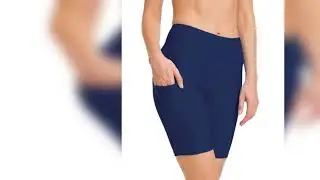 Solid Swim Pockets Pants Women Beautiful Stitching Beach Swimwear Bottom in Navy Blue