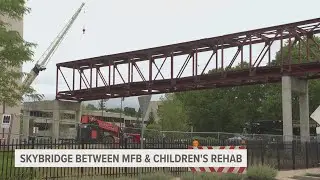 Skybridge between Mary Free Bed and new children's rehab hospital under construction