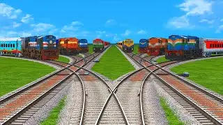 8 Colorful Trains Crazy Crossing  On Same Line Railroad | Track Bumpy Sharp Bend railroad Track #141