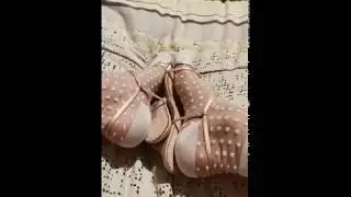 Sheer white polkadot socks and heels