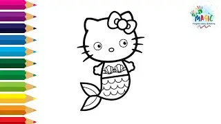 How to Draw Mermaid Hello Kitty Easy 🐚
