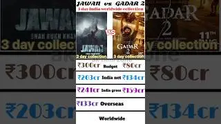 JAWAN vs GADAR 2 movie 3 day India worldwide collection #shorts #ytshorts #jawan #gadar2