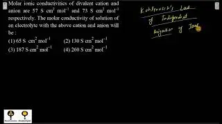 Molar ionic conductivities of divalent cation and anion are 57 S cm&sup2; mol⁻&sup1; and 73 S cm&sup2; mol⁻&sup1; respec