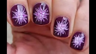Flower Nails In Purples! | Deep Purple Short Nails With Drag Marble Floral Nail Art