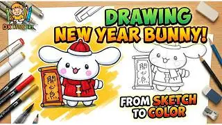 Cute Bunny Chinese New Year Drawing Tutorial | DK Little Art