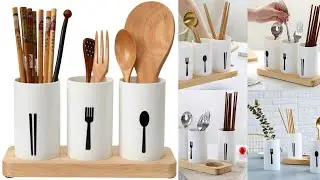 MyLifeUNIT Kitchen Utensil Caddy, Flatware Organizer with Wood Base