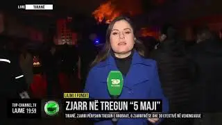 Top Channel/ Zjarr masiv në lagjen “5 maji” në Tiranë, 6 zjarrfikëse mbërrijnë në vendngjarje