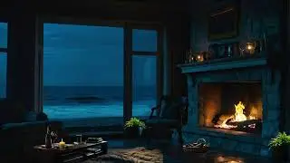 Underwater Room with Moonlight Reflection, Fireplace, and Wine   4K, 8 Hours