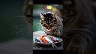 Hungry Kitty Alert: Non-Stop Nomming on Delicious Fish! 🌟🍴 #funny #funyshorts #majedar