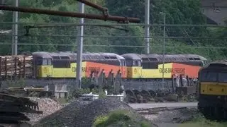 Colas 56087+56105. 6J37 WCML Logs. Carnforth. 17/06/13