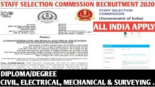 SSC - Junior Engineer  Recruitment 2020 || Diploma Civil electrical mechanical surveying ||