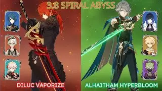 NEW Spiral Abyss 3.8 - Diluc Vaporize & Alhaitham Hyperbloom Full Star Clear [Genshin Impact]