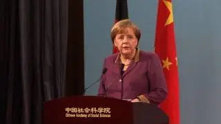 Merkel speaks on the euro crisis in Beijing