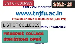 TNJFU|BFSc|FISHERIES ADMISSION 2022 23|APPLICATION|FISHERIES COLLEGES LIST|FISHERIES COURSE AFTER 12