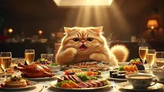 The Super Chubby Yellow Cat Takes Over the Table