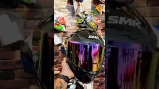 SMK Typhoon Glossy Black Helmet with Rainbow 🌈 visor installed 🔥