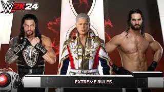 WWE 2k24 - Роман Рейнс против Коди против Сета Роллинза: матч по экстремальным правилам на Wrestl...