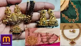 Meesho latest gold plated Necklece&black beads under 350/-😱meesho jewellery haul 💞 #jewellery  