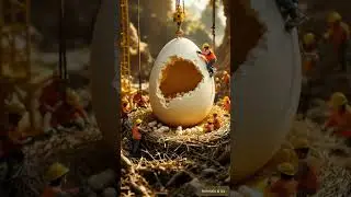 Mini Construction Workers VS Giant Duck Egg 🦆 | AI-Generated Epic Scene! #animalshorts #tinyanimals