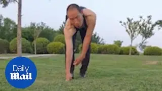 Chinese man walks like a monkey for exercise and to prevent illness