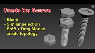 Create Screws using Blend, Similar selection, Shift & Drag Mouse to create topology